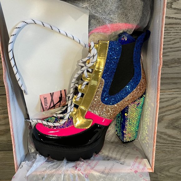 NEw Size 8.5 Cape Robbin Nell-MD Multicolored Mermaid Booted Heels - Picture 3 of 3